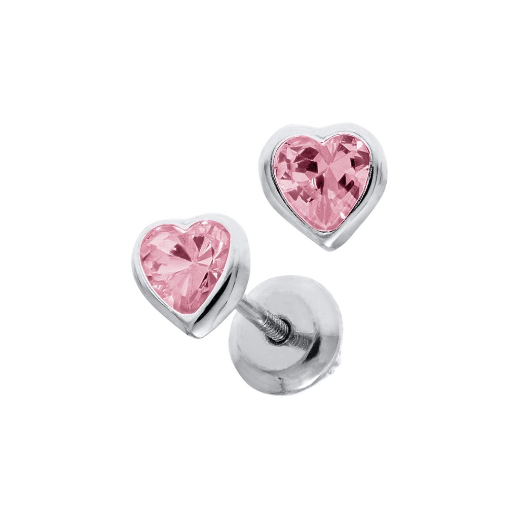 Sterling Silver Children’s Pink Heart Cubic Zirconia Earrings