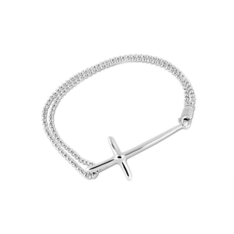 Sterling Silver Sideways Cross Bracelet