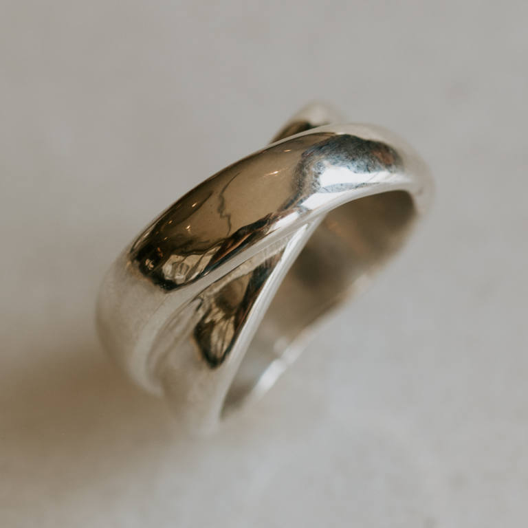 Sterling Silver Wide Crossover Ring
