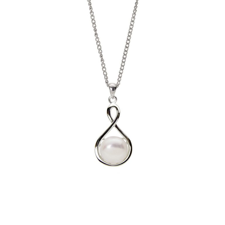 Sterling Silver Twisted Drop Freshwater Pearl Pendant and Chain