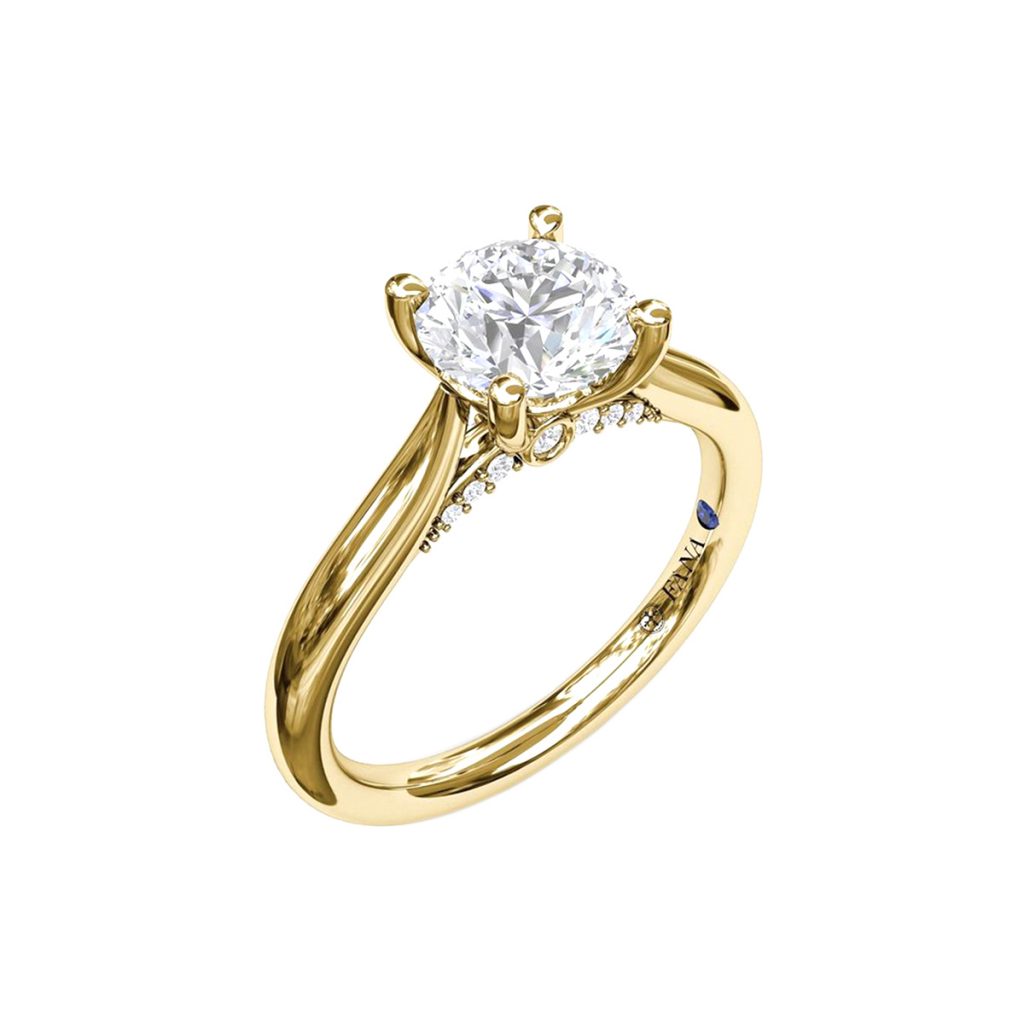 14K Yellow Gold Decorated Bridge Engagement Ring Semi-Mounting ...