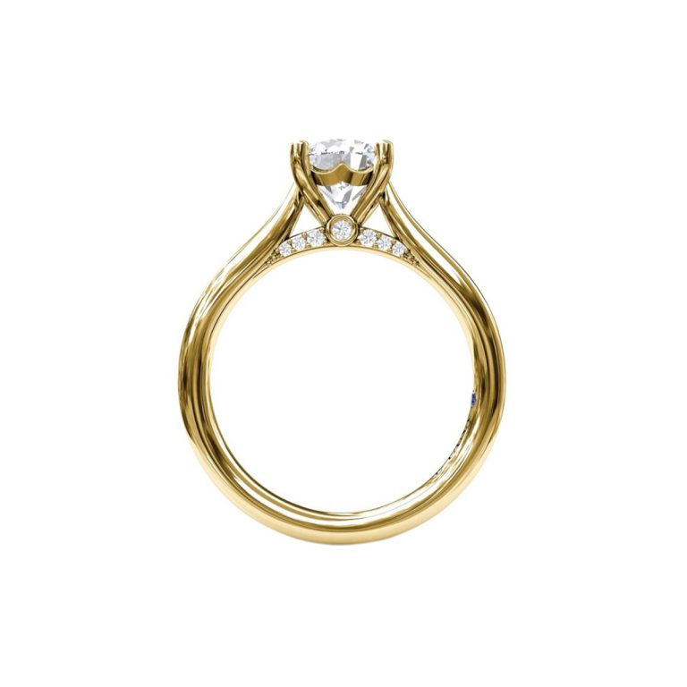 14K Yellow Gold Decorated Bridge Engagement Ring Semi-Mounting