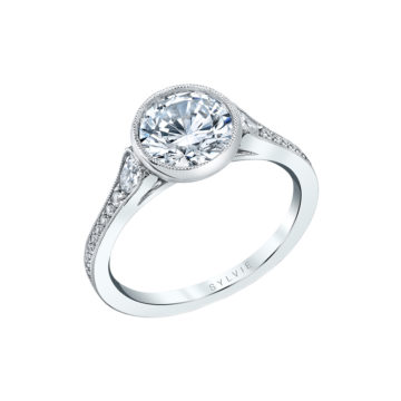 14K White Gold Milgrain Bezel Engagement Ring Semi-Mounting