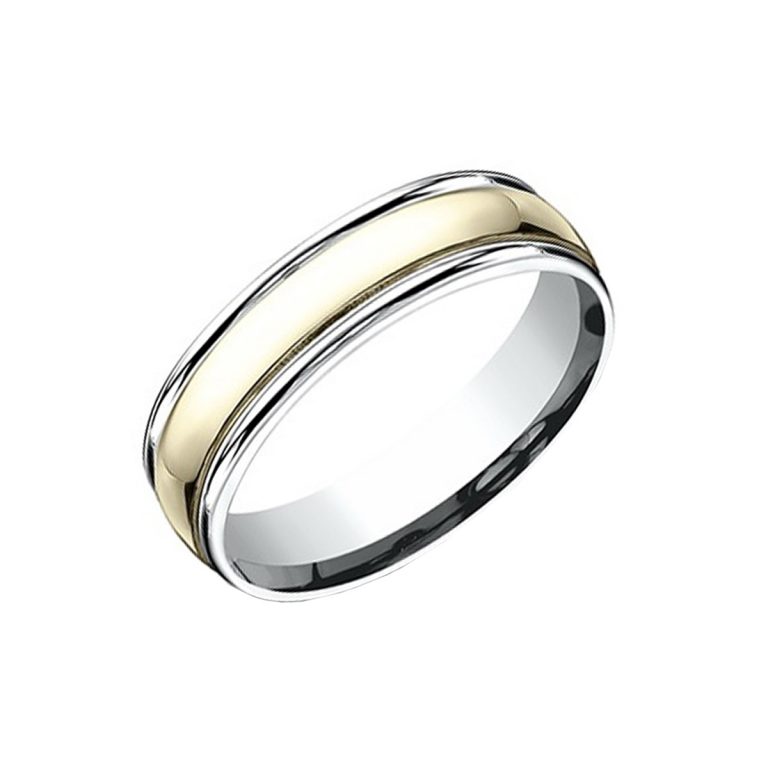 14K Two Tone Domed Wedding Band