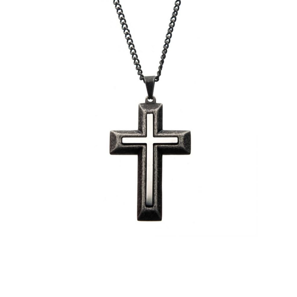 Stainless Steel Antique Double Layer Cross Pendant with Chain
