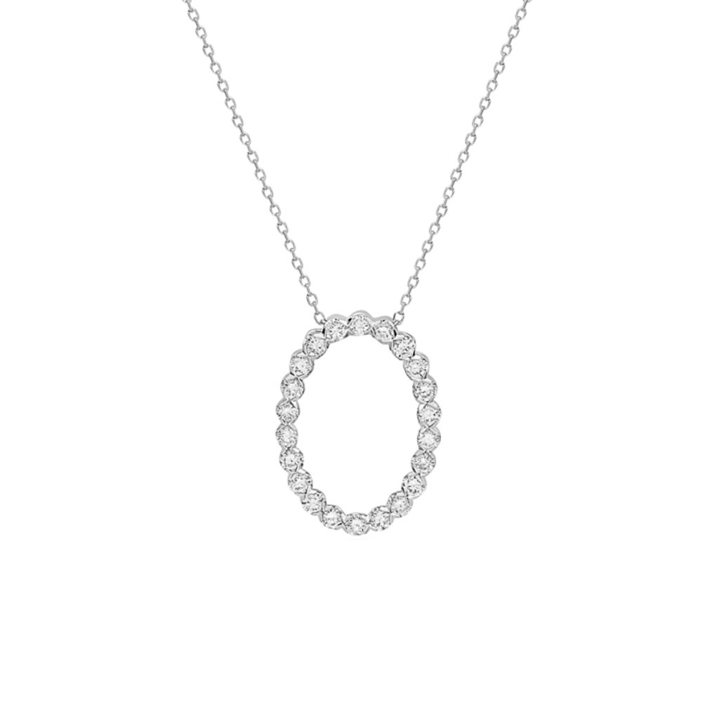 14K White Gold Open Oval Diamond Necklace