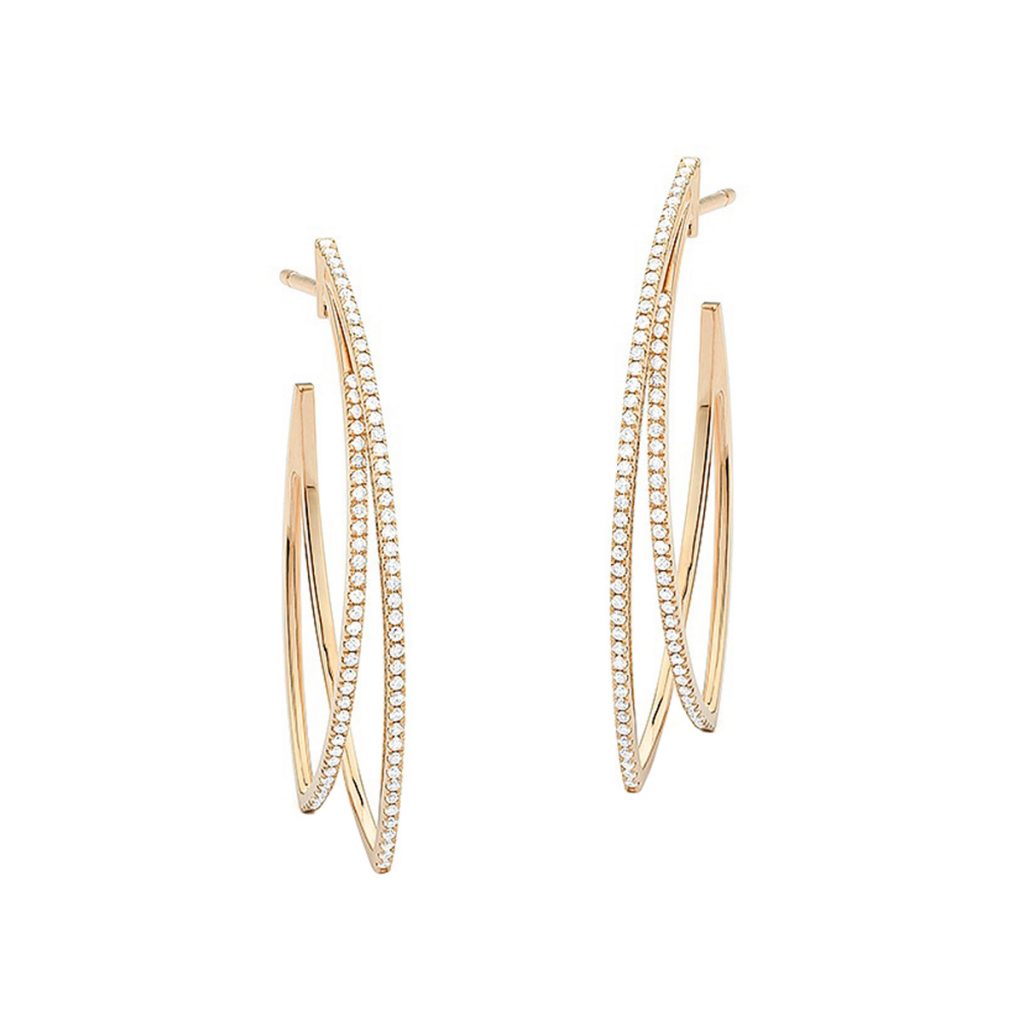14K Yellow Gold Double “V” Hoop Diamond Earrings