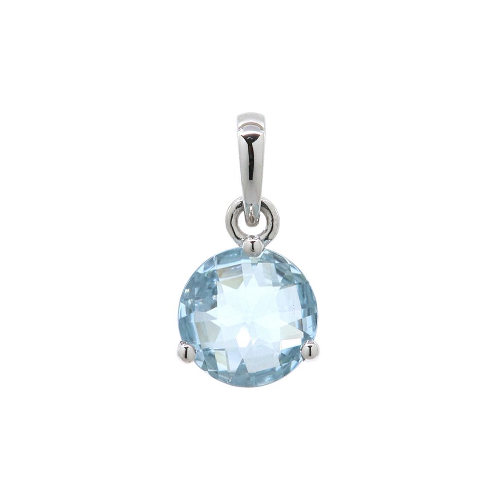 14k White Gold 7mm Aquamarine Pendant