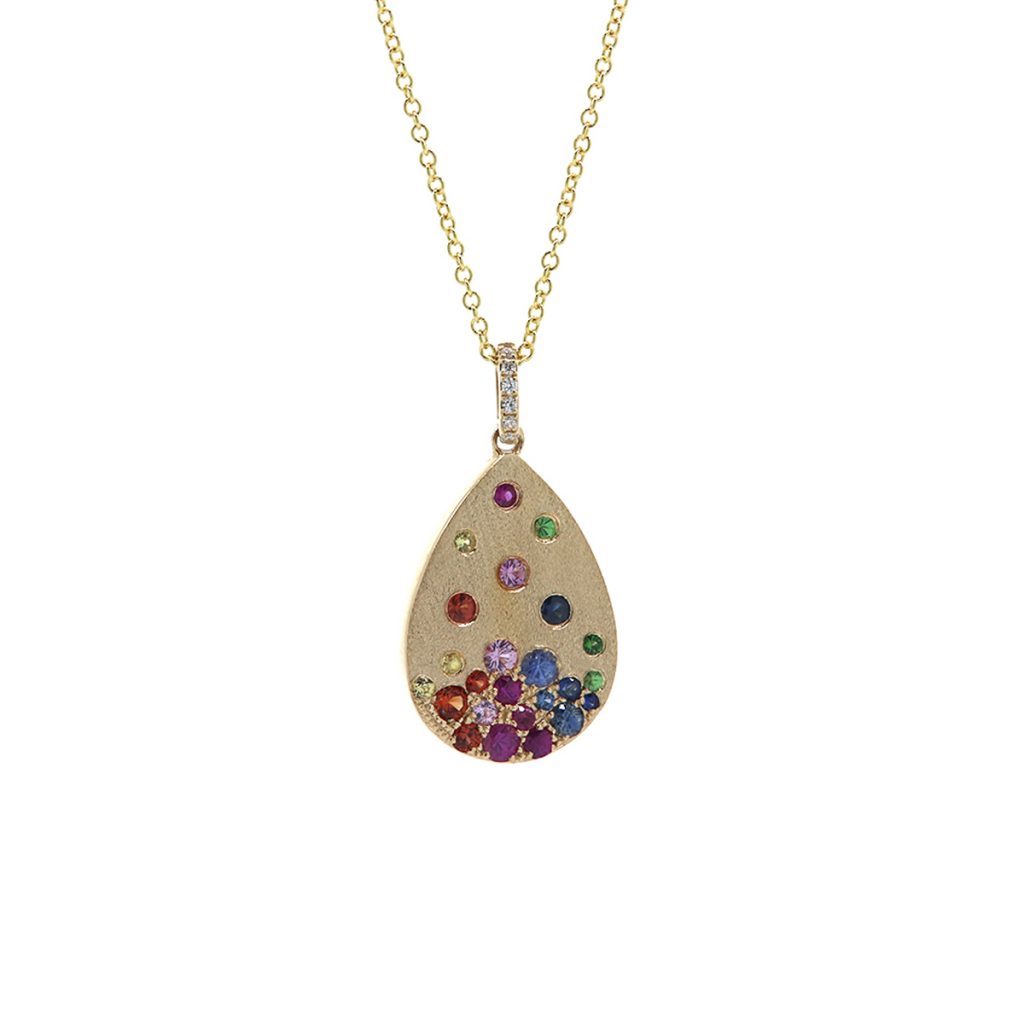14K Yellow Gold Sapphire and Tsavorite Pear-Shaped Pendant with Chain