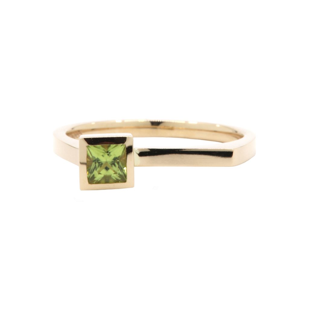 14K Yellow Gold Square Peridot Stackable Ring