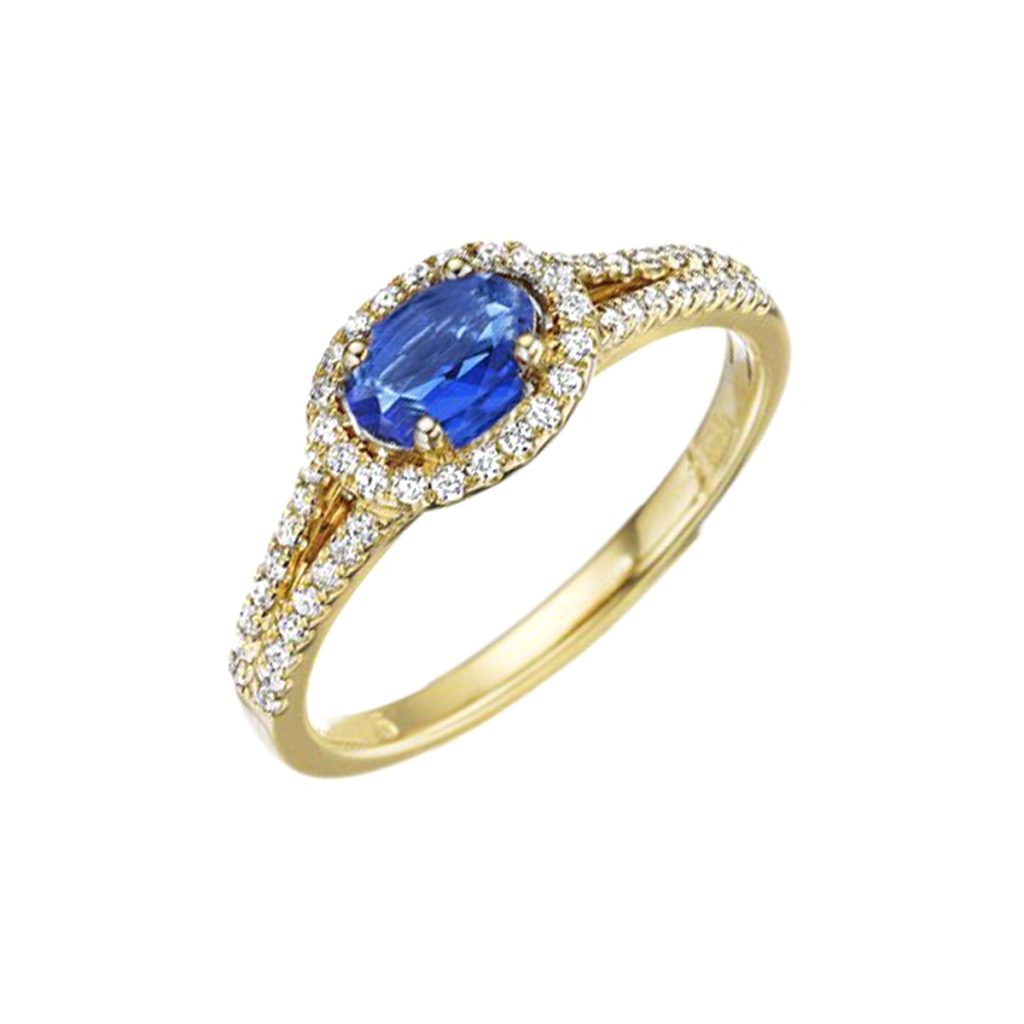 14K Yellow Gold Horizontal Oval Sapphire Ring