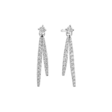 14K White Gold Double Diamond Bar Dangle Earrings