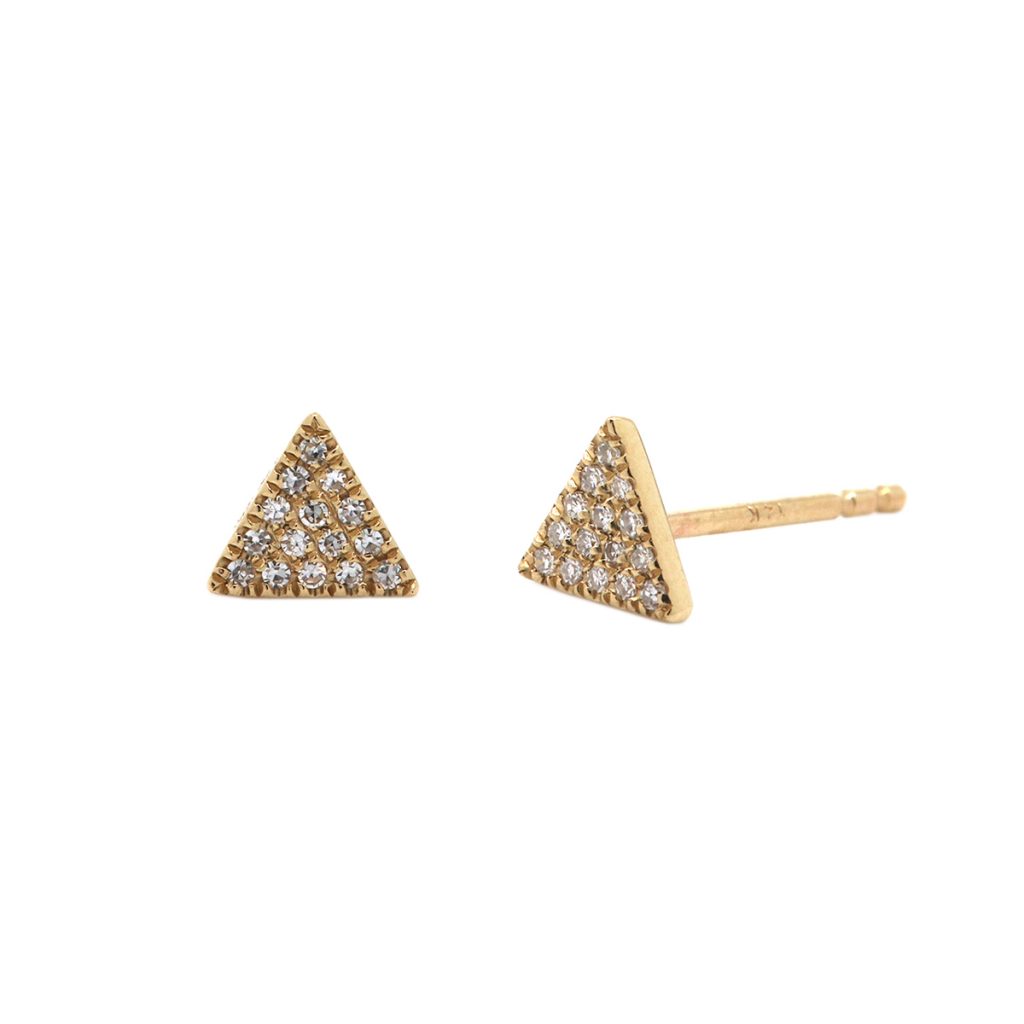 14K Yellow Gold Triangle Pavé Diamond Stud Earrings