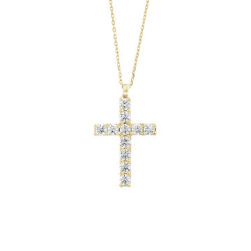 14K Yellow Gold Classic Diamond Cross with Chain