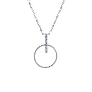 14K White Gold Diamond Circle and Bar Necklace