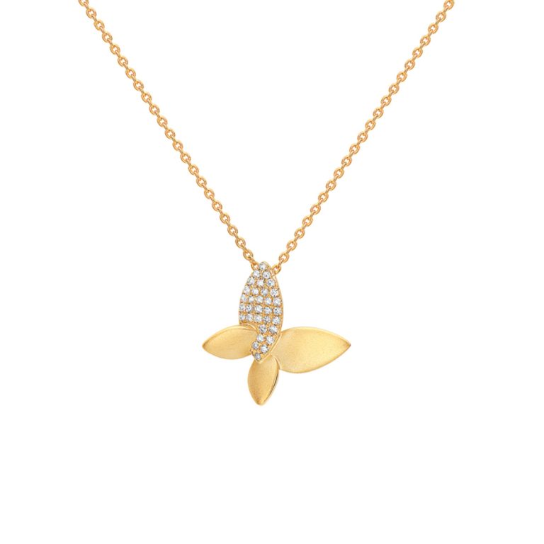 14K Yellow Gold Pavé Diamond Butterfly Necklace