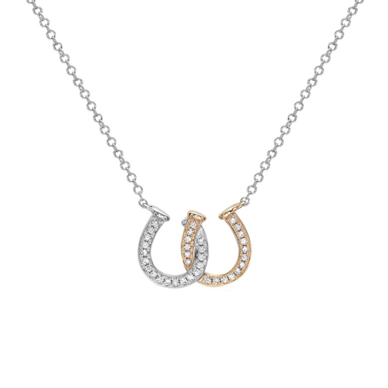 14K Two-Tone Interlocking Diamond Horseshoes Necklace