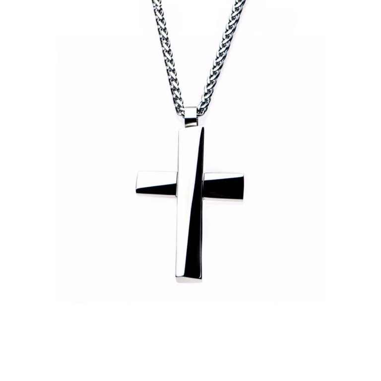 Stainless Steel Bevel Cross Pendant with Chain
