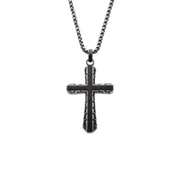 Stainless Steel Antique Gun Metal Finish Cross with Chain
