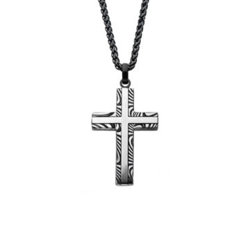 Stainless Steel Damascus Cross Pendant and Chain