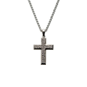 Stainless Steel Hammered Cross Pendant and Chain