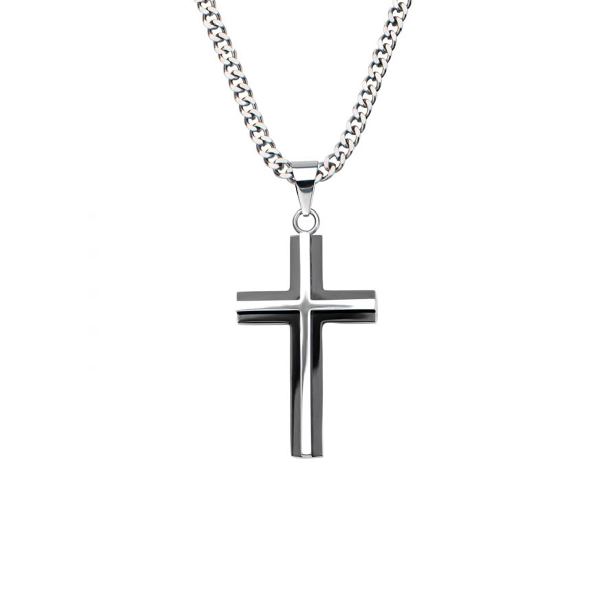 Stainless Steel and Black Plated 3D Cross Pendant with Chain - Josephs ...