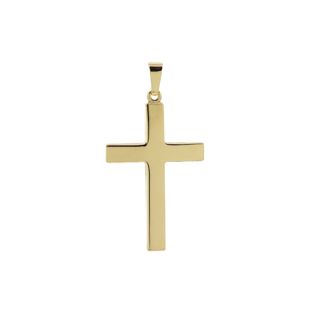 14K Yellow Gold Hollow Domed Cross Pendant