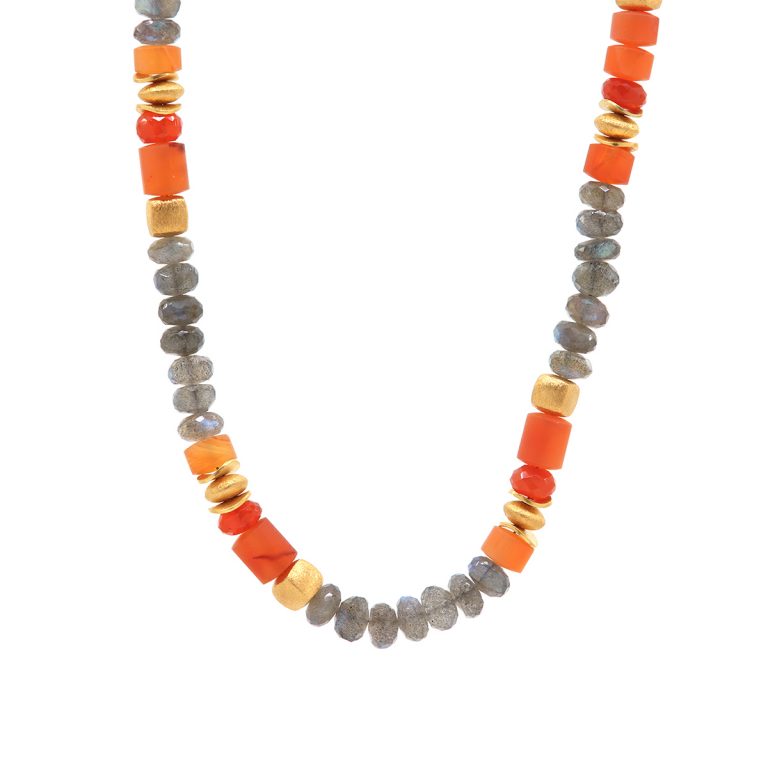 Sterling Silver Labradorite and Carnelian Necklace