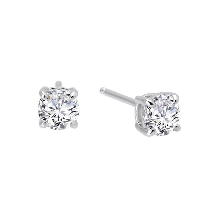 Sterling Silver Cubic Zirconia Four-Prong Stud Earrings