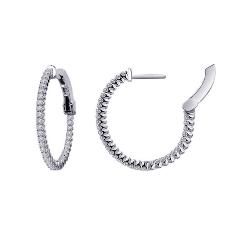 Sterling Silver Cubic Zirconia Hinged Hoop Earrings
