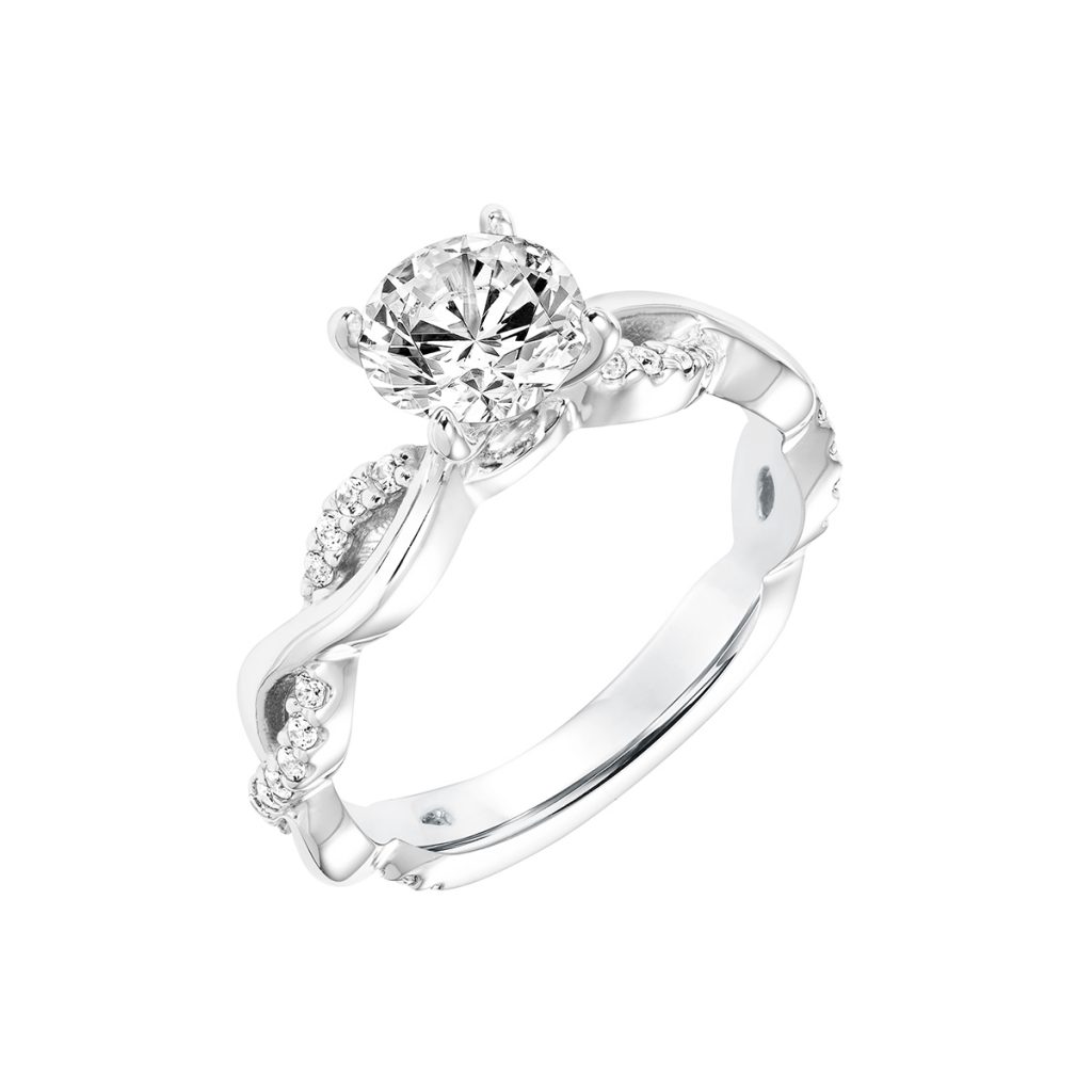 14K White Gold Twisted Engagement Ring Semi-Mounting