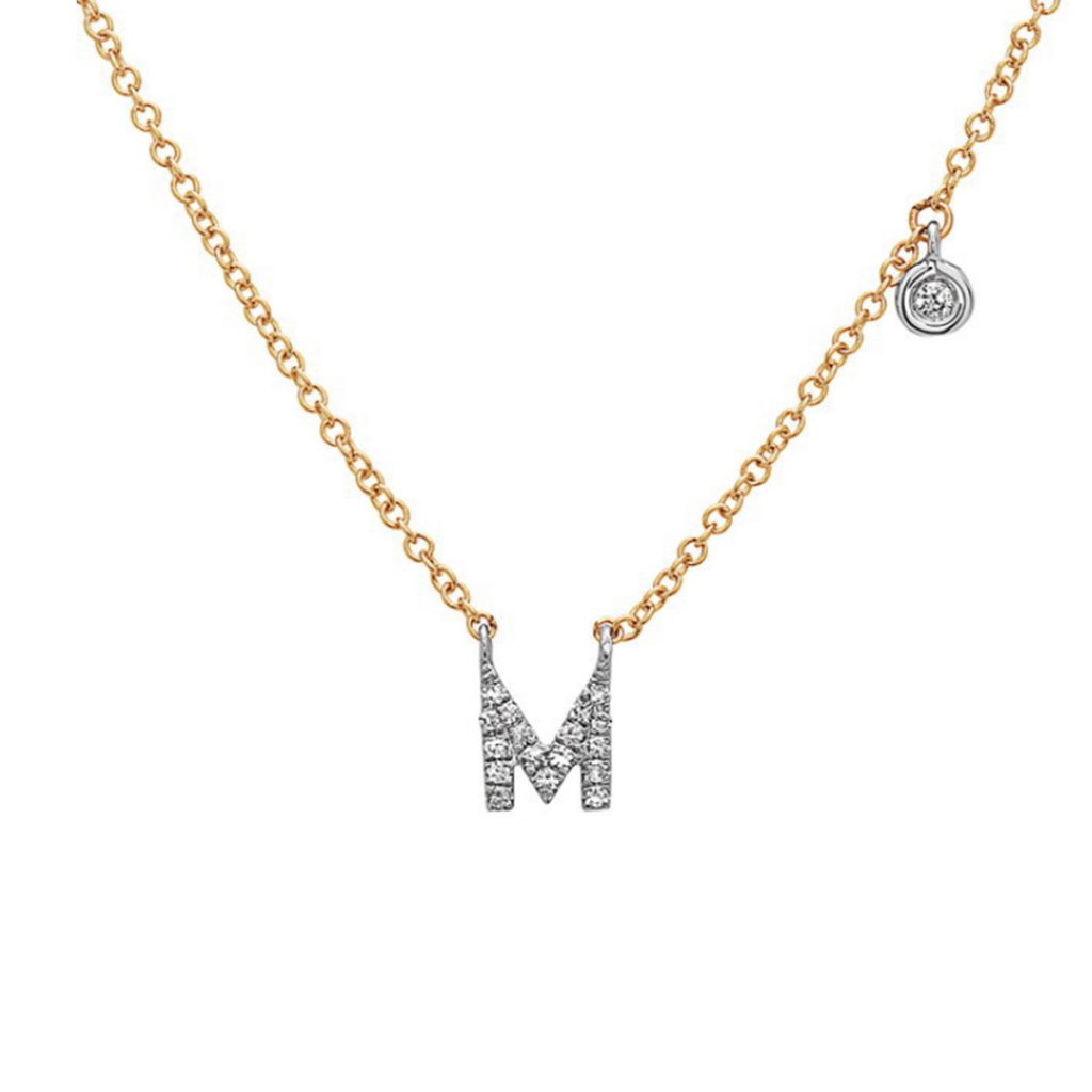 14K Two-Tone Diamond “M” Initial Necklace