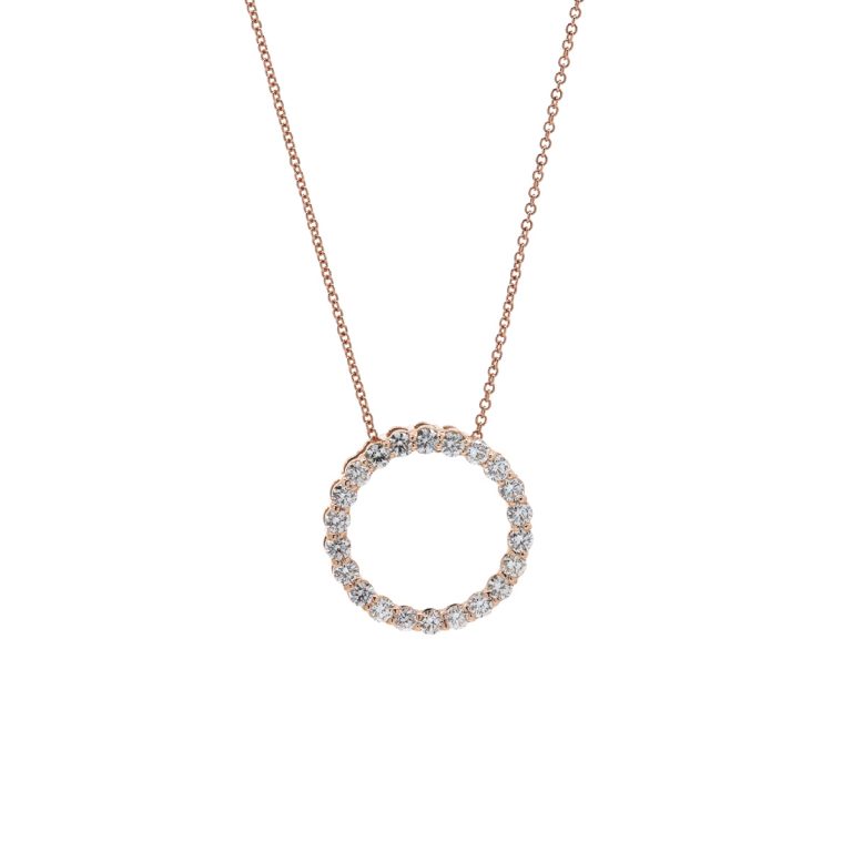 14K Rose Gold Diamond Circle Pendant and Chain