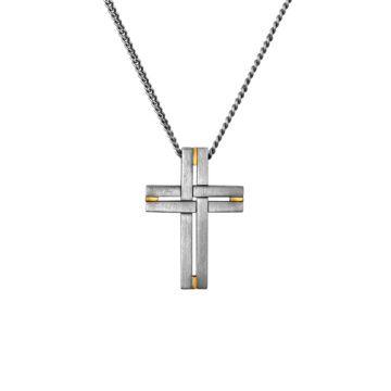 Two-Tone Woven Cross Pendant with Chain