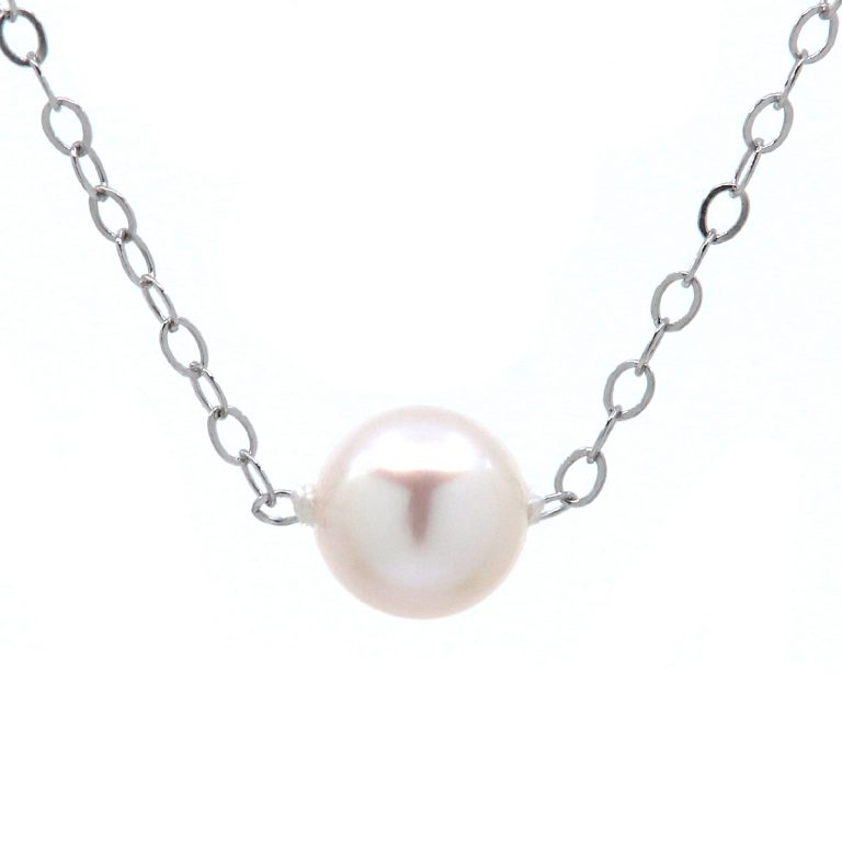 14K White Gold Cultured Pearl with Chain