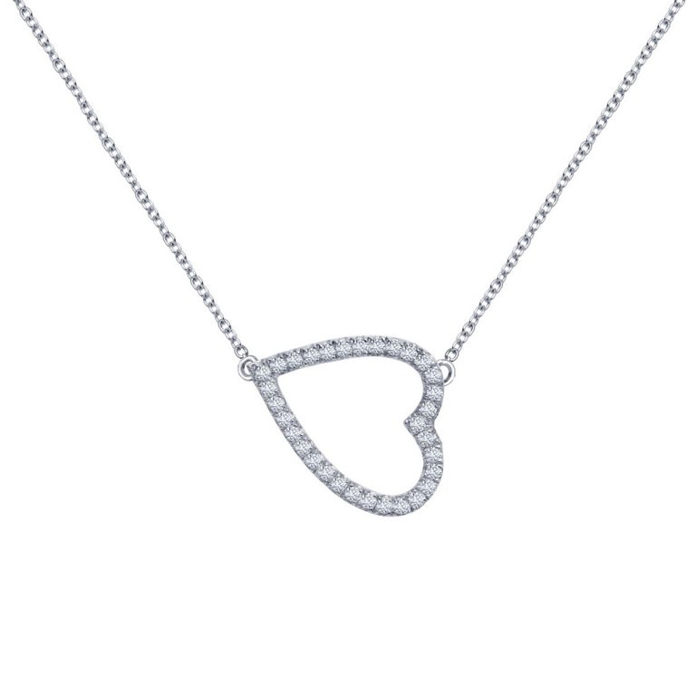 Sterling Silver Cubic Zirconia Sideways Heart Necklace