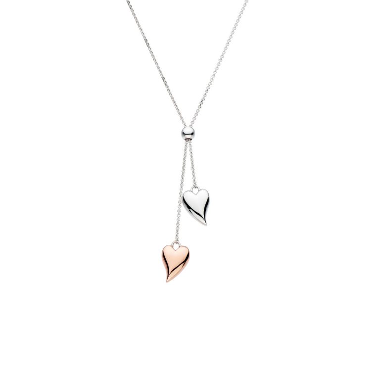 Sterling Silver Two-Tone Lariat Heart Necklace