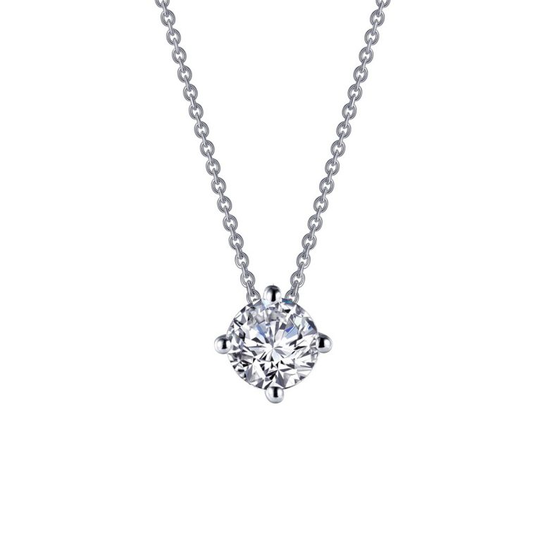 Sterling Silver Single Round Cubic Zirconia Necklace