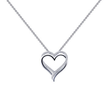 Sterling Silver Cubic Zirconia Double Heart Pendant with Chain