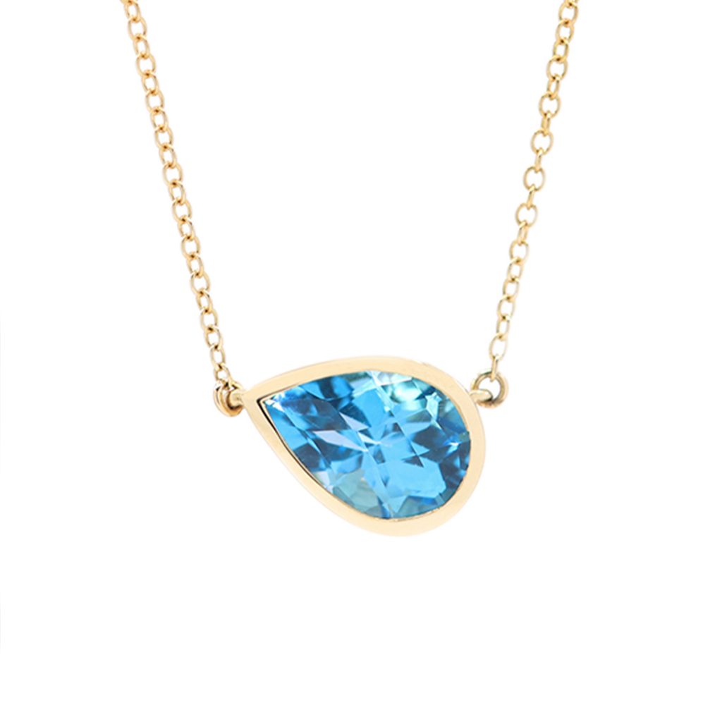 14K Yellow Gold Pear-Shaped Blue Topaz Necklace