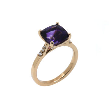 14K Yellow Gold Amethyst and Diamond Ring