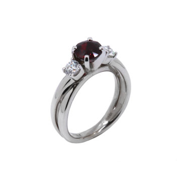 14K White Gold Ruby and Diamond 3-Stone Ring