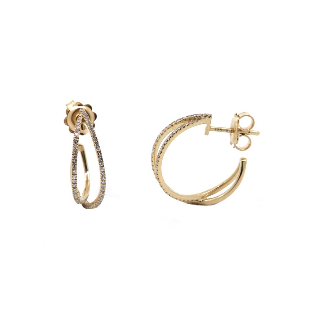 14K Yellow Gold Small Double Diamond Hoop Earrings