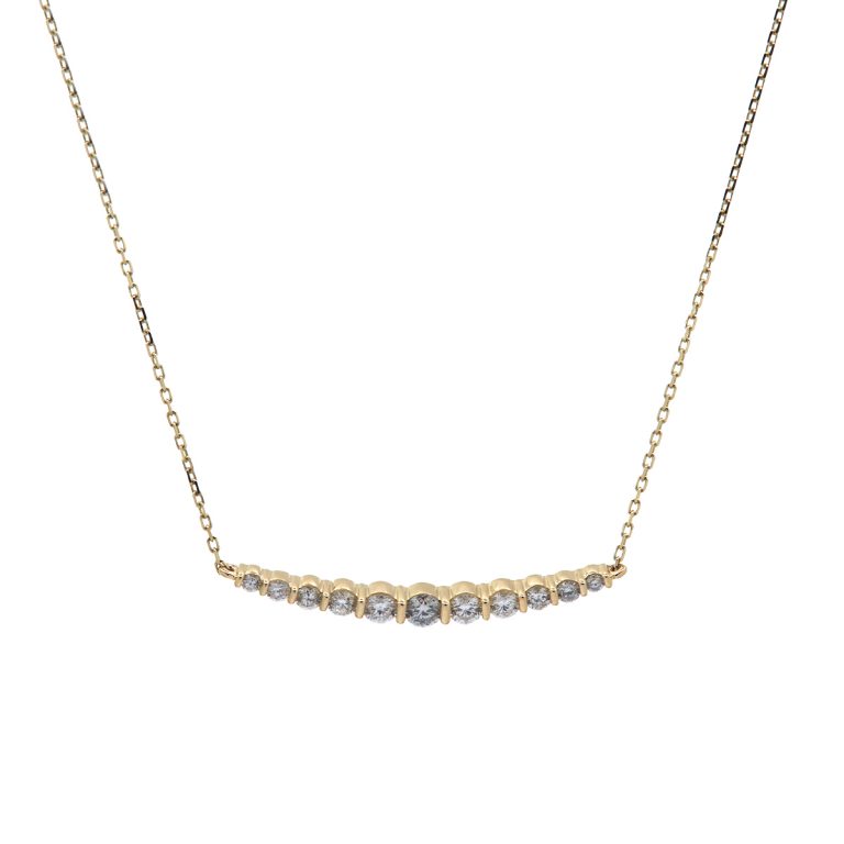 14K Yellow Gold Curved Bar Diamond Necklace