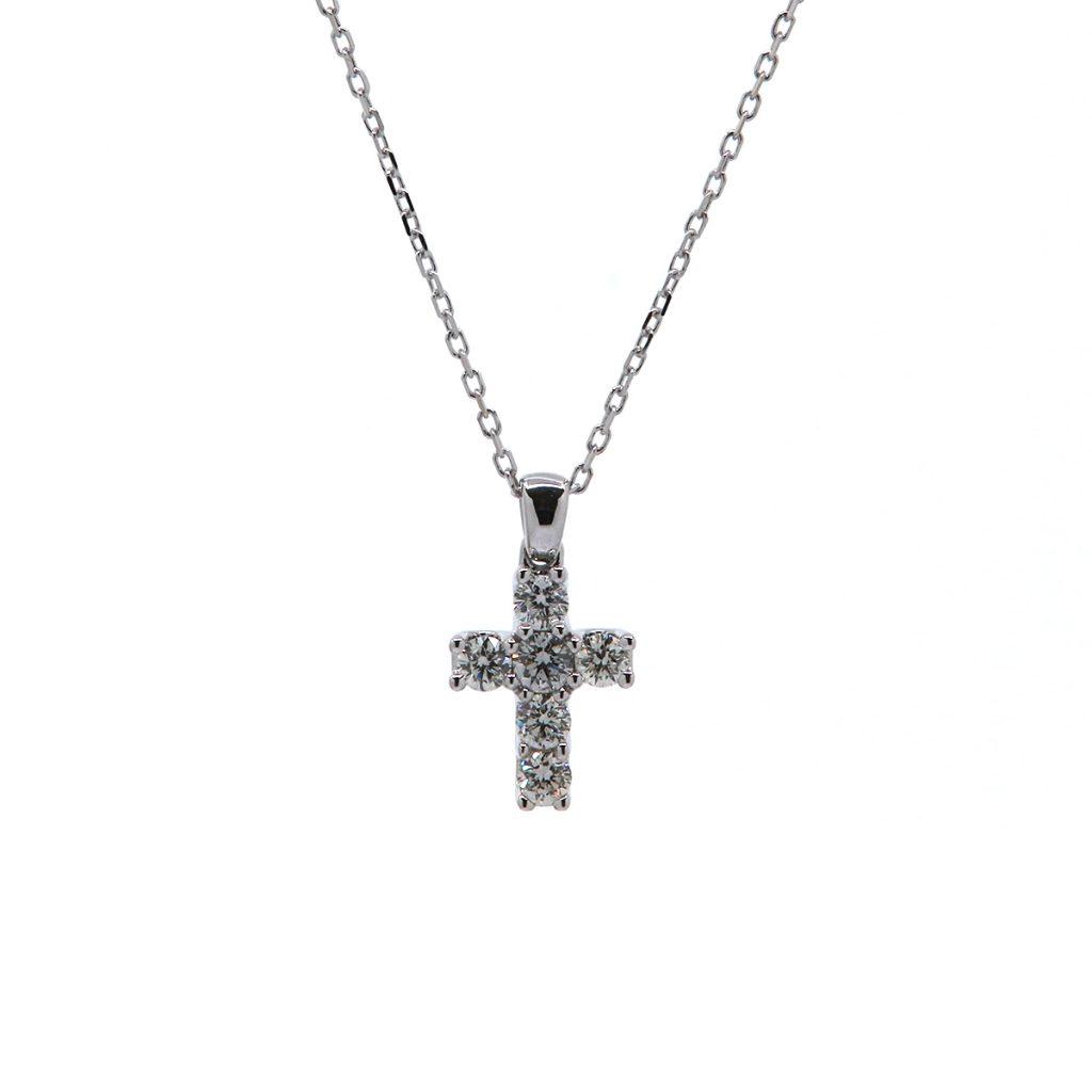 14K White Gold Small Diamond Cross Pendant with Chain