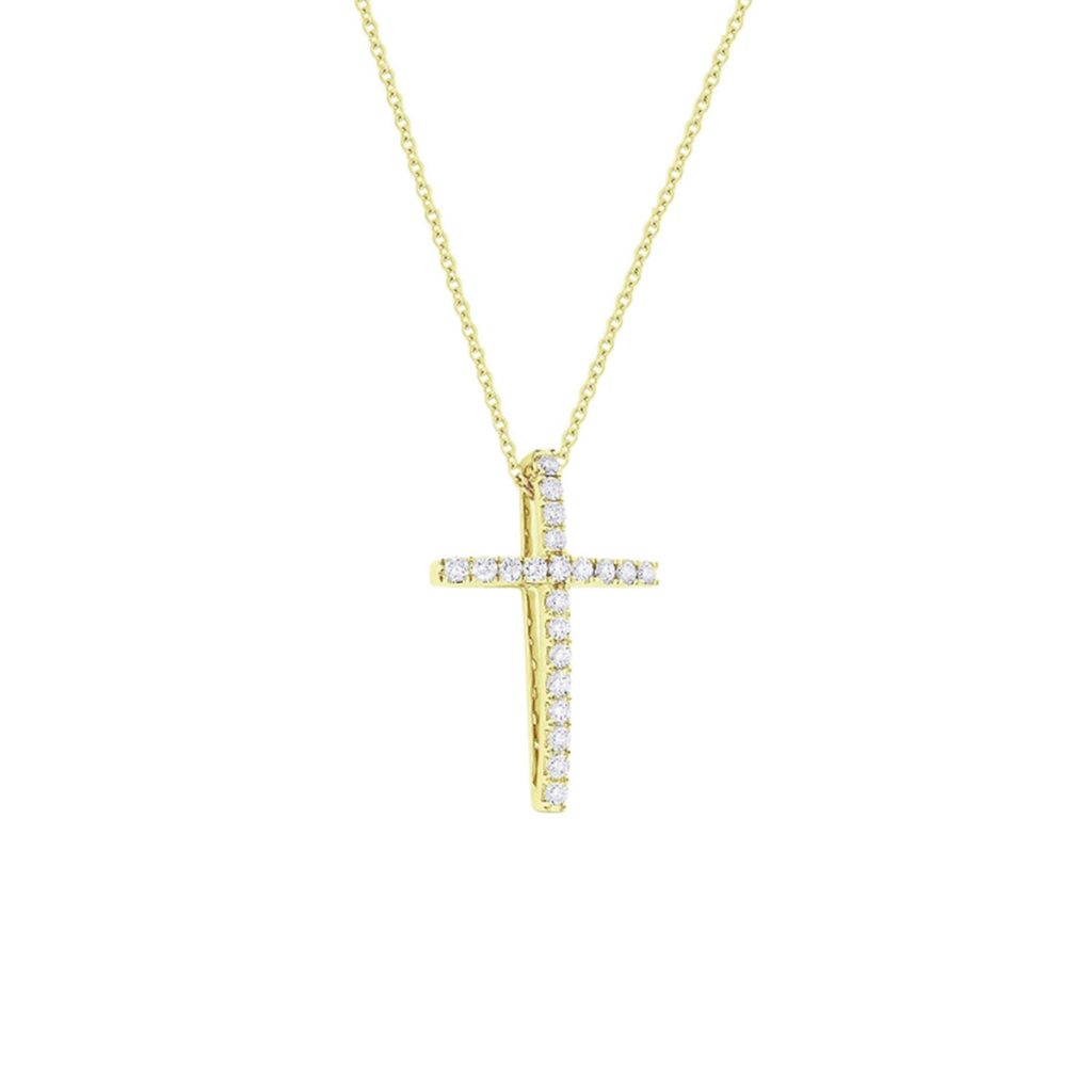 14K Yellow Gold Diamond Cross Pendant with Chain