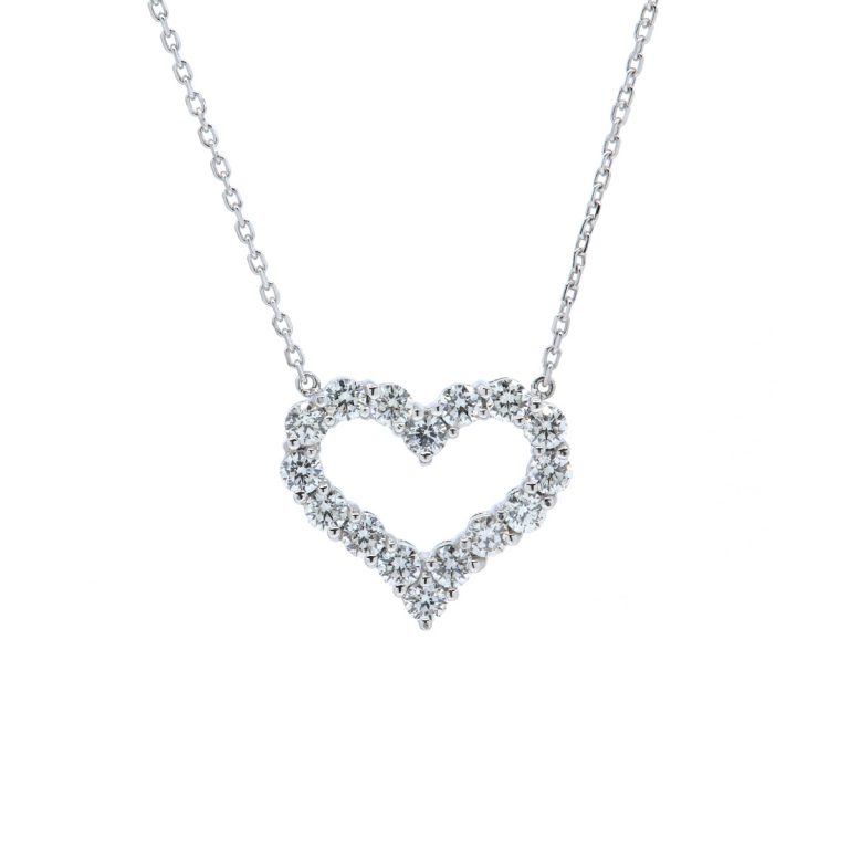14K White Gold Heart Diamond Necklace