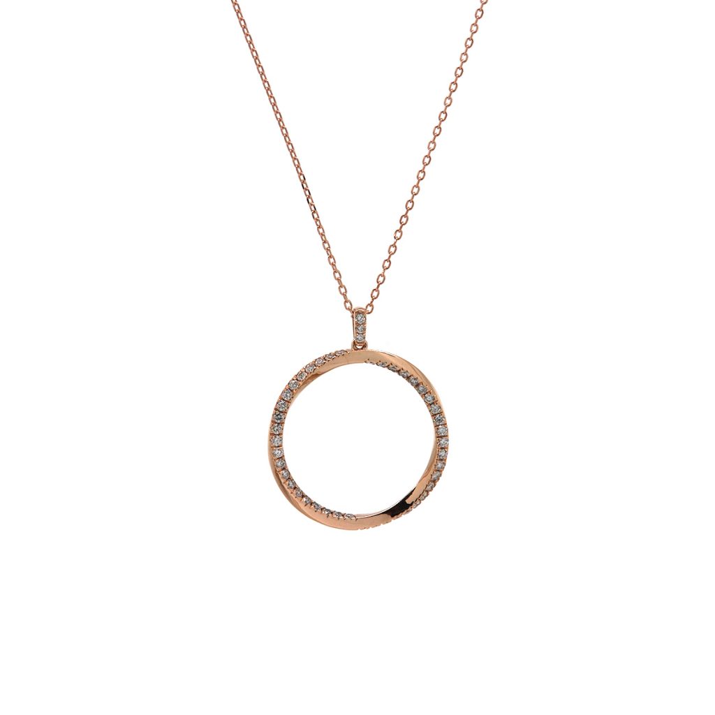14K Rose Gold Open Circle Diamond Pendant with Chain