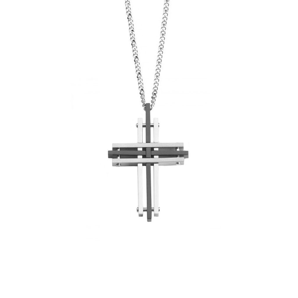 Stainless Steel and Black Cross Pendant with Chain