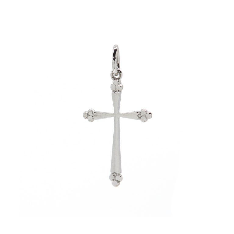 14K White Gold Diamond Cut Cross Pendant